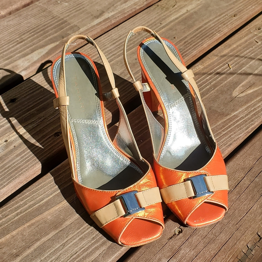 Tahari orange heals sandals, size 7.5
